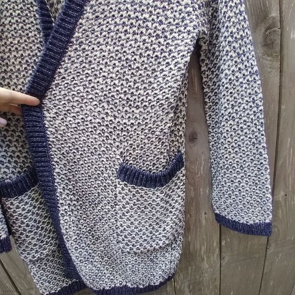 Caslon size L open front cardigan ribbon yarn blue white - Picture 5 of 11